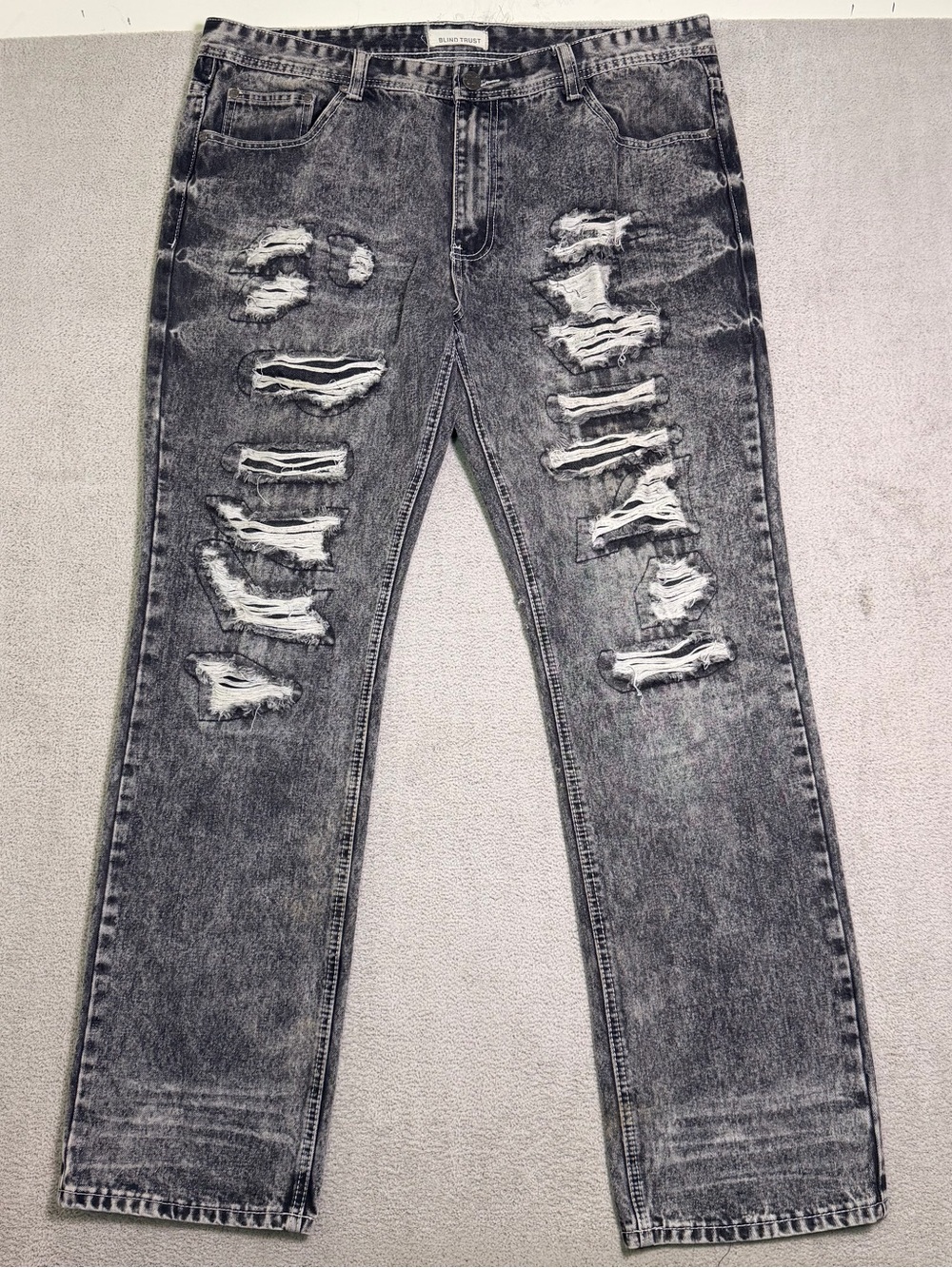 Blind Trust Jeans Men’s 40x34 Gray Acid Wash Distressed Jeans Ripped Streetwear